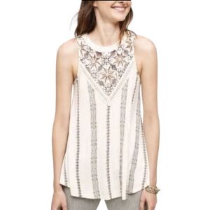 Embroidered Cream Sleeveless Top